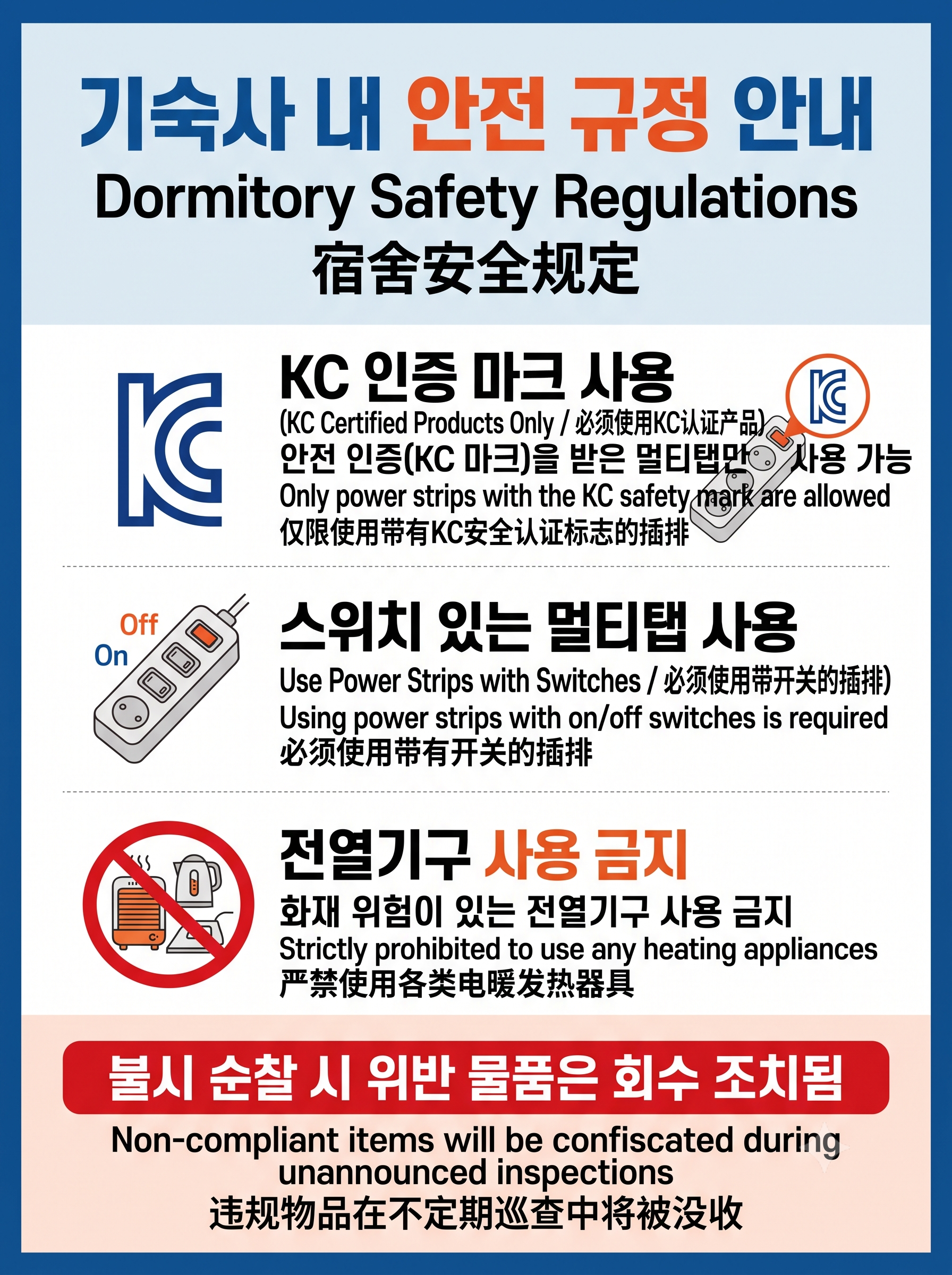 기숙사 내 안전 규정 안내